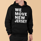 BLACK CUSTOM PRINT WE MOVE PULLOVER HOODIE