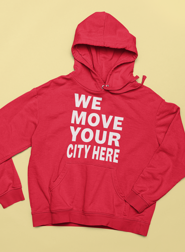 RED CUSTOM PRINT WE MOVE PULLOVER HOODIE