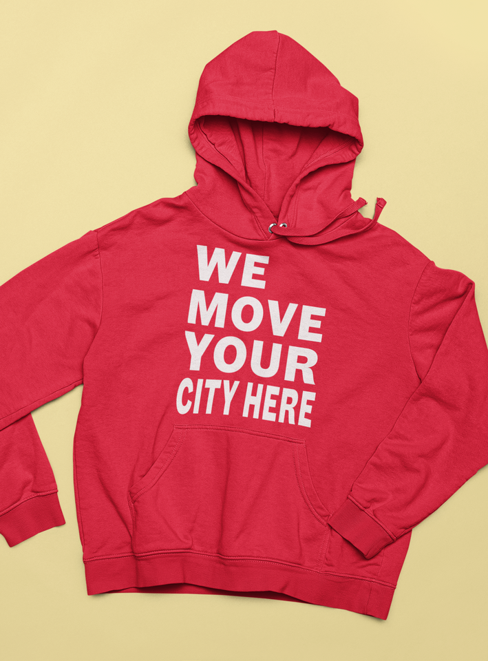 RED CUSTOM PRINT WE MOVE PULLOVER HOODIE