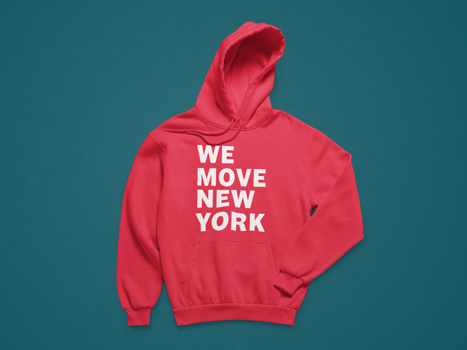 RED CUSTOM PRINT WE MOVE PULLOVER HOODIE