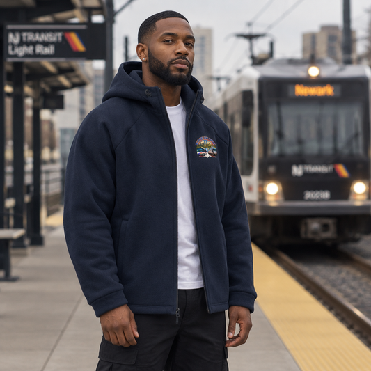 We Move New Jersey full-zip hoodie lifestyle mockup