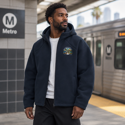 We Move Los Angeles full-zip hoodie lifestyle mockup
