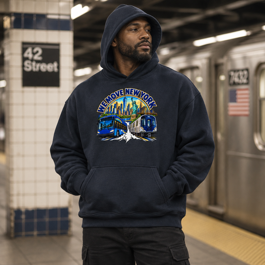 We Move New York pullover hoodie lifestyle mockup