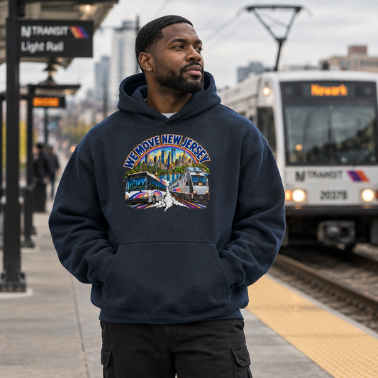 We Move New Jersey pullover hoodie lifestyle mockup