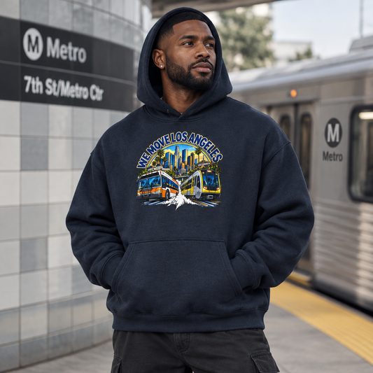 We Move Los Angeles pullover hoodie lifestyle mockup