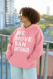 PINK CUSTOM PRINT WE MOVE PULLOVER HOODIE